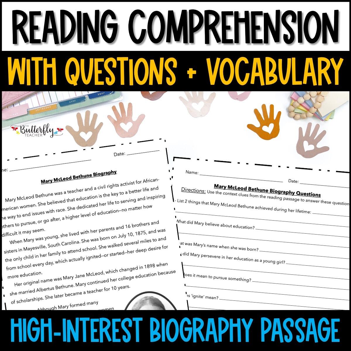 Mary McLeod Bethune Biography Set Black History Month Reading Passage Fun Worksheets And Activities