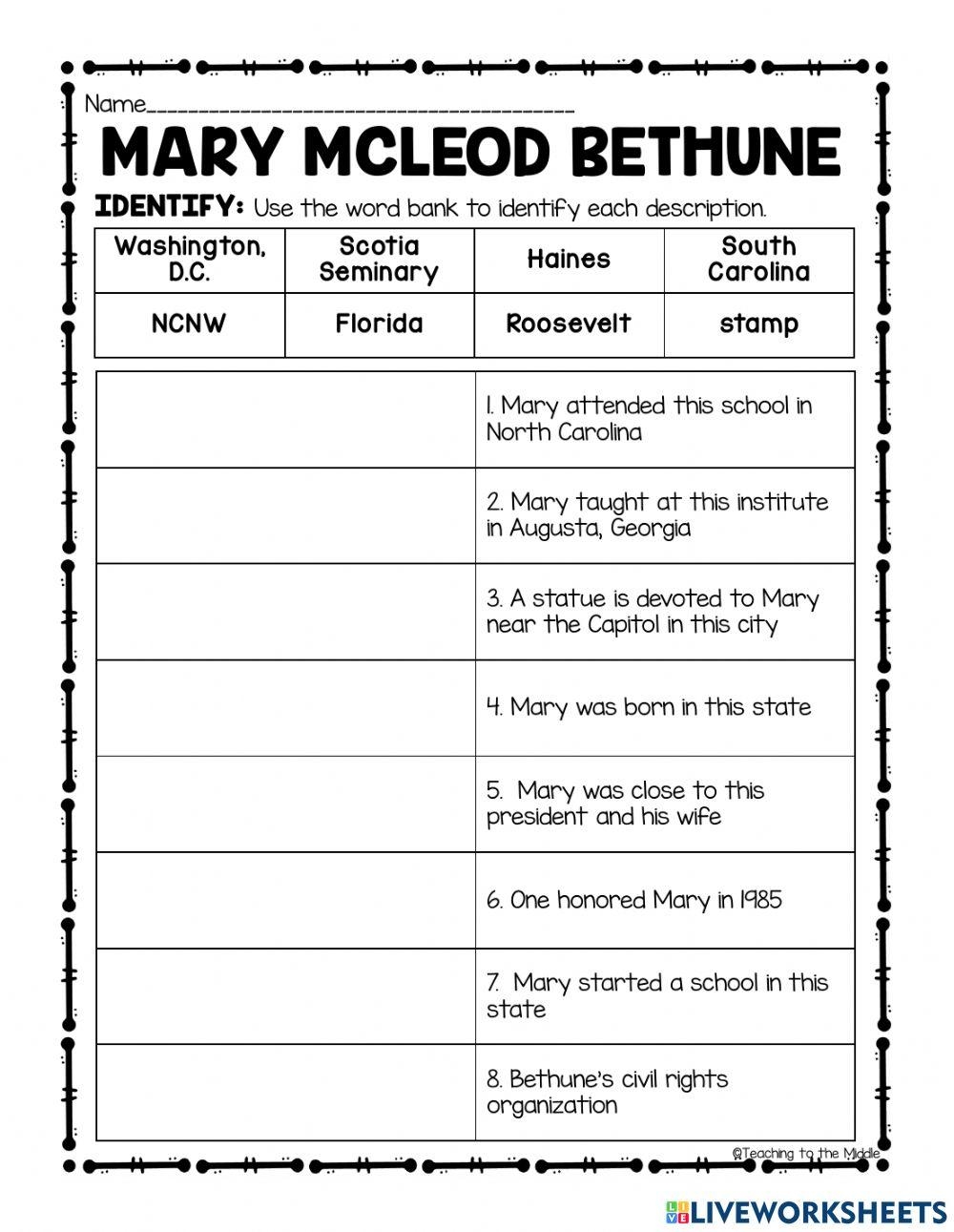 Mary McLeod Bethune Rosa Parks Sing Color Read And Write Worksheets Library