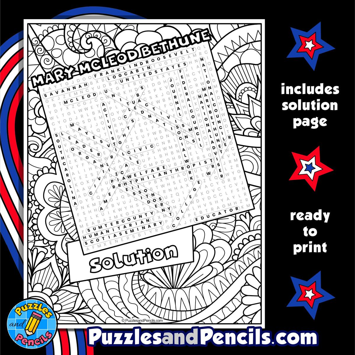 Mary McLeod Bethune Word Search Puzzle Activity Black History Month Wordsearch Made By Teachers