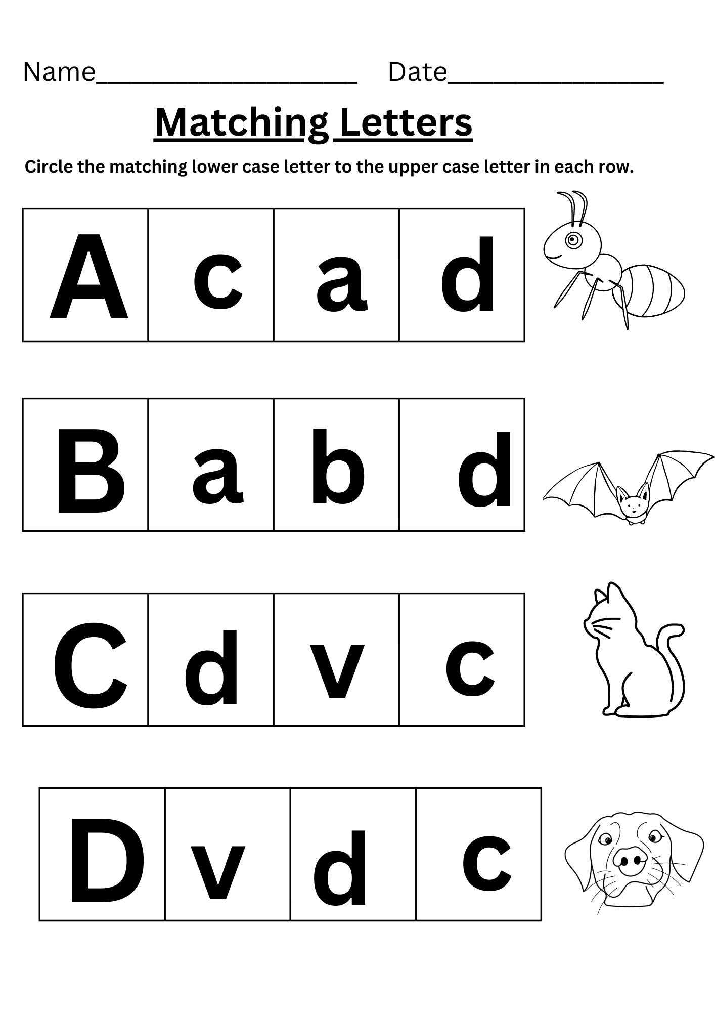 Printable Match Uppercase And Lowercase Letters Kindergarten Worksheets Made By Teachers