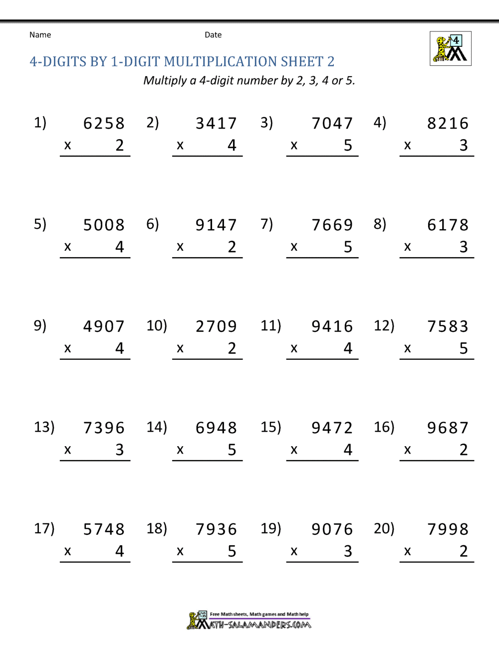 Math Multiplication Worksheets 4th Grade Math Multiplication Worksheets 4th Grade