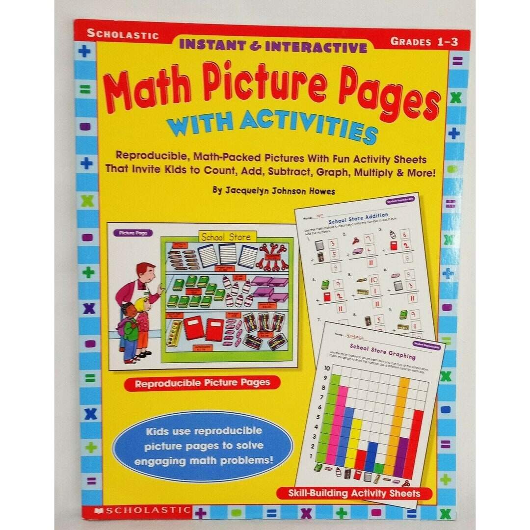 Math Picture Pages With Activities Scholastic Grades 1 3 Workbook 2000 School Etsy