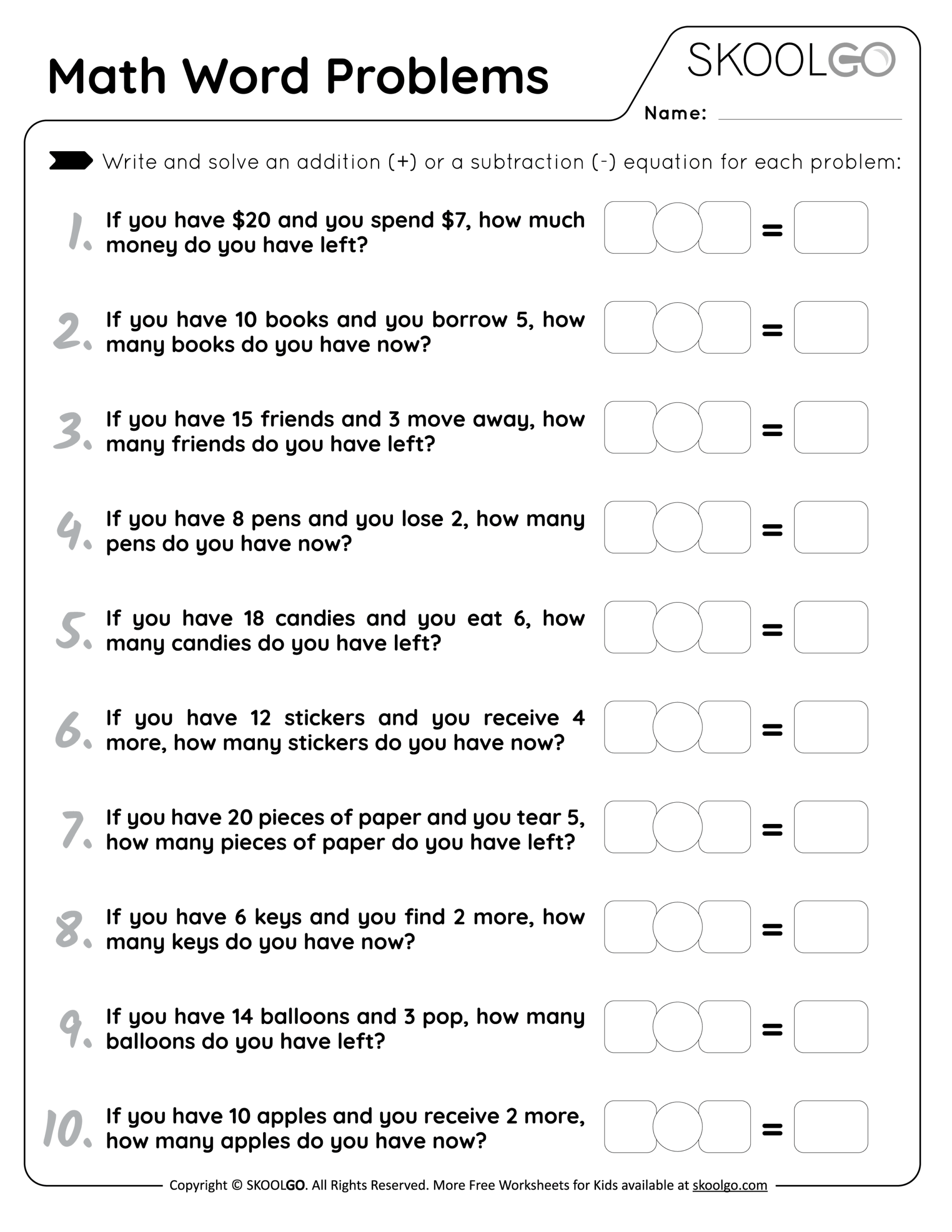 Math Word Problems Free Worksheet For Kids SKOOLGO Worksheets Library