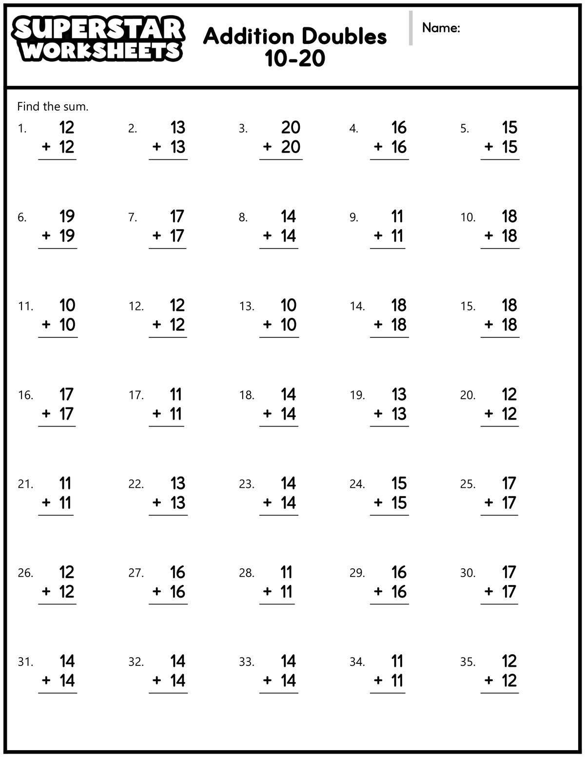 Math Worksheets Superstar Worksheets Addition Facts To 20 Worksheets