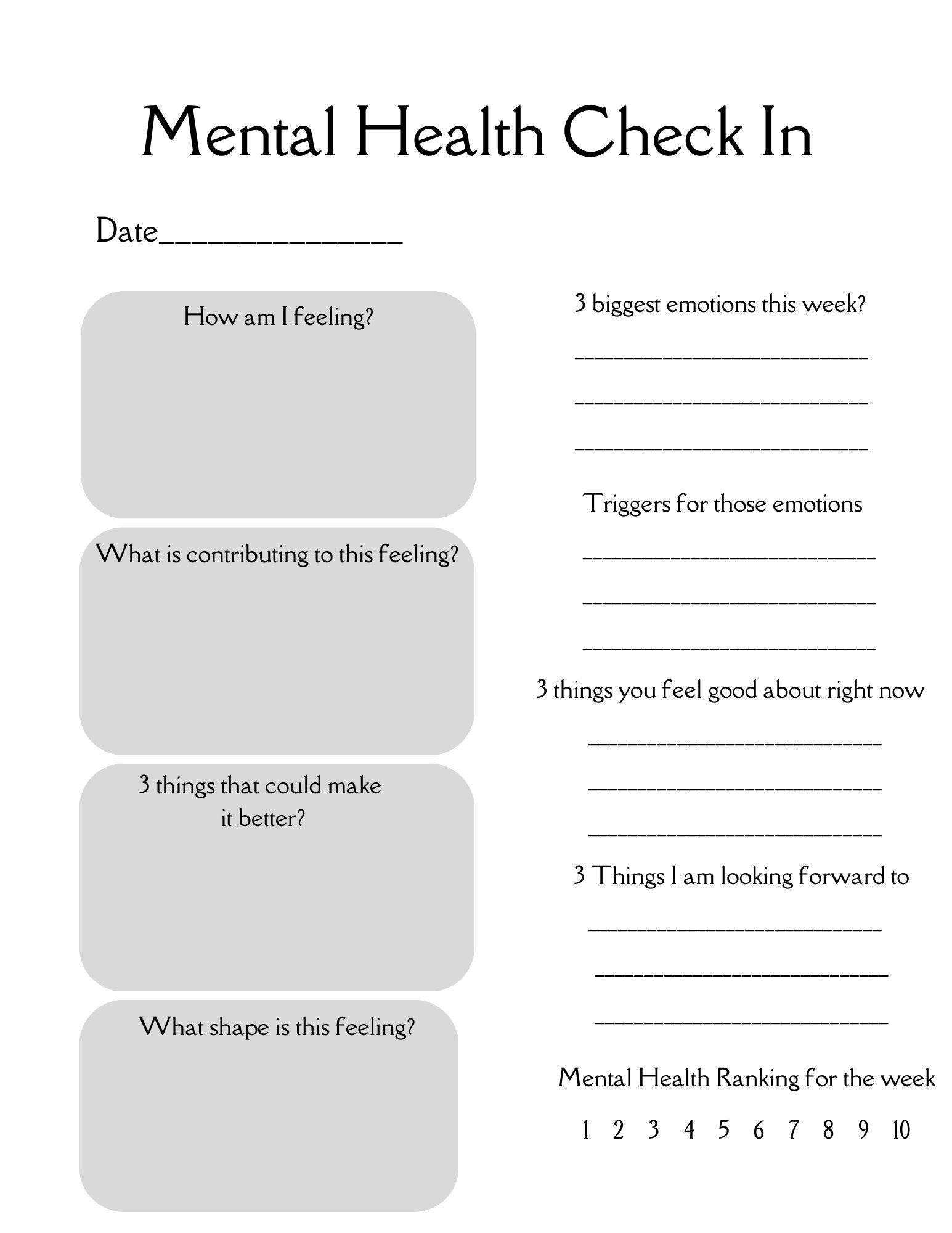 Mental Health Worksheet The 7 Minute Life