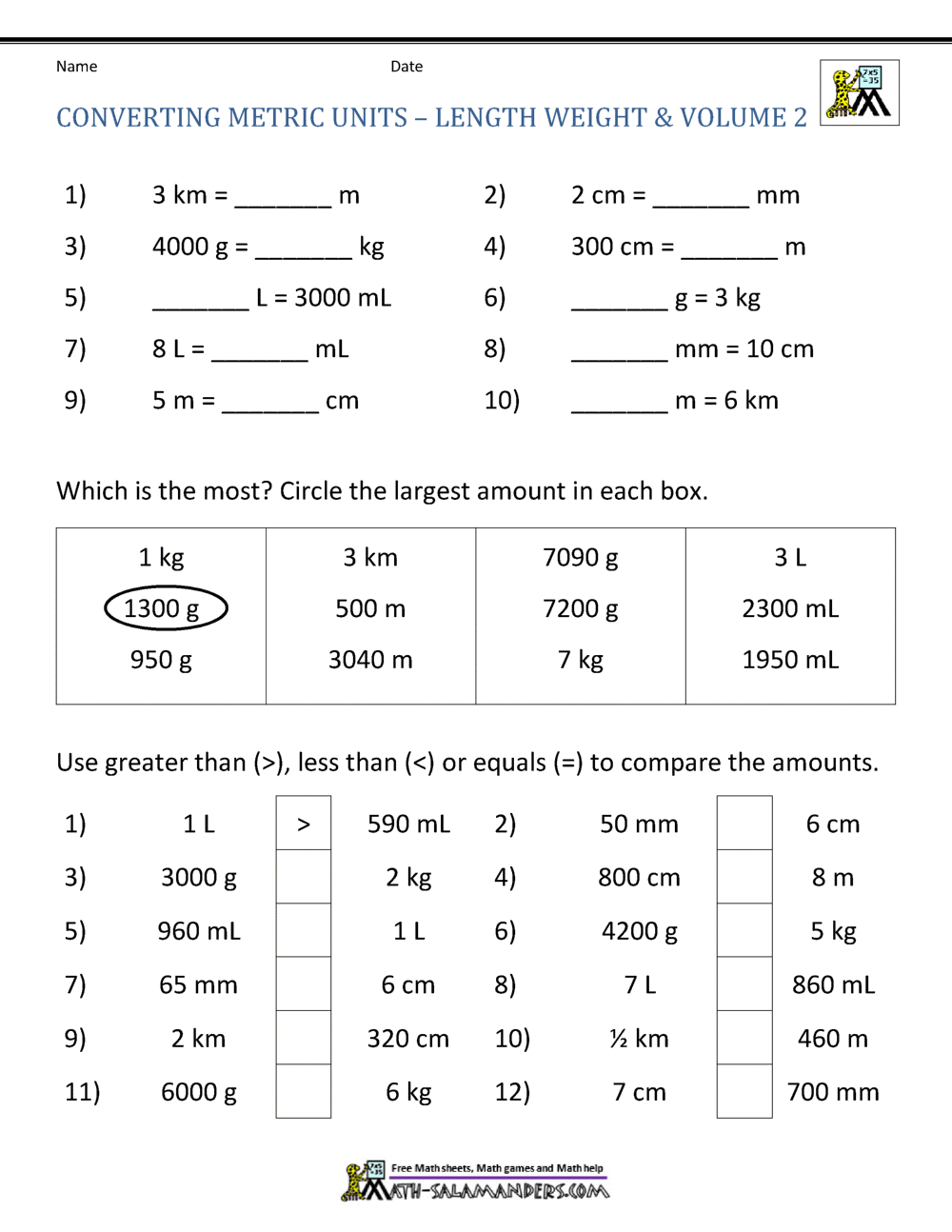 Metric Conversion Worksheet