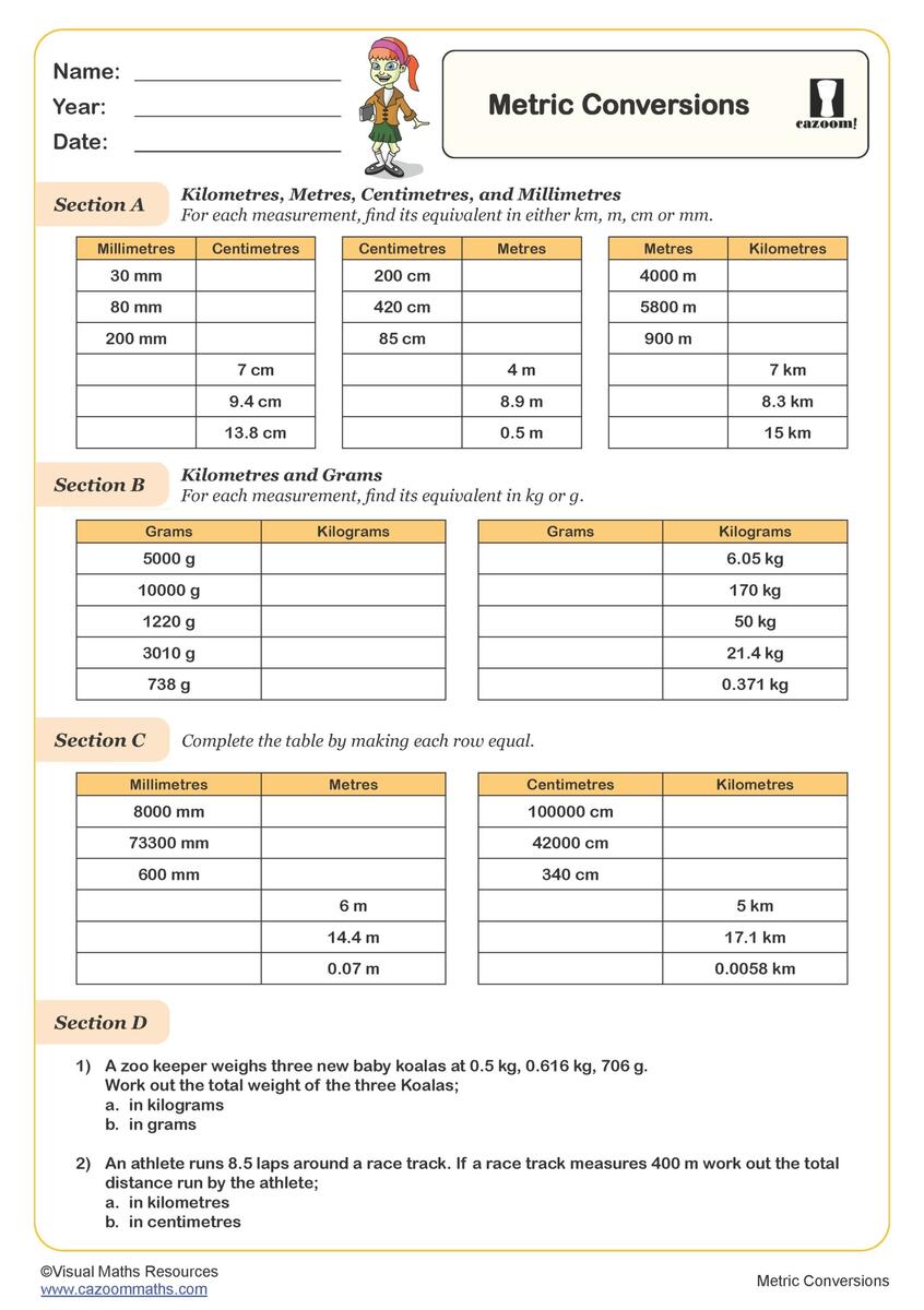 Metric Conversions Worksheet Key Stage 2 PDF Measurement Worksheets