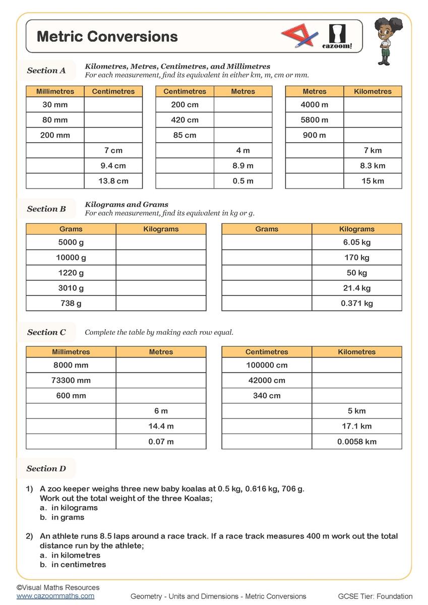 Metric Conversion Practice Worksheets