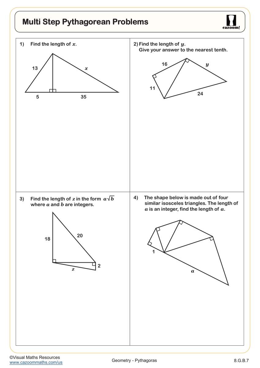 Middle School Pythagorean Theorem Worksheets PDF Printable Worksheets Cazoom Math