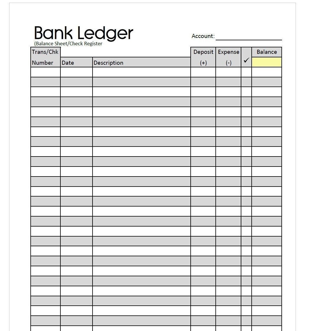 Minimalist Bank Ledger Check Register Balance Sheet Digital Download Etsy