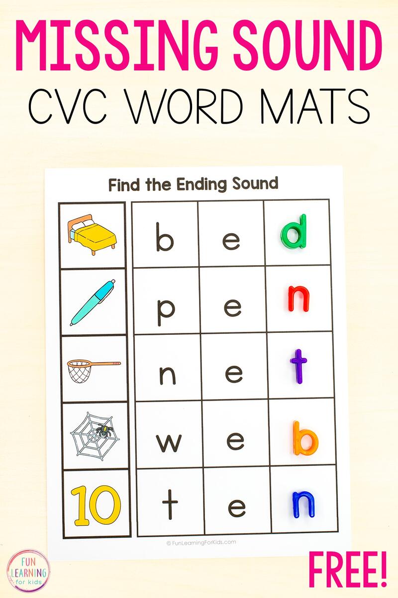 Missing Final Sound CVC Word Mats Free Printable Missing Final Sound CVC Word Mats Free Printable