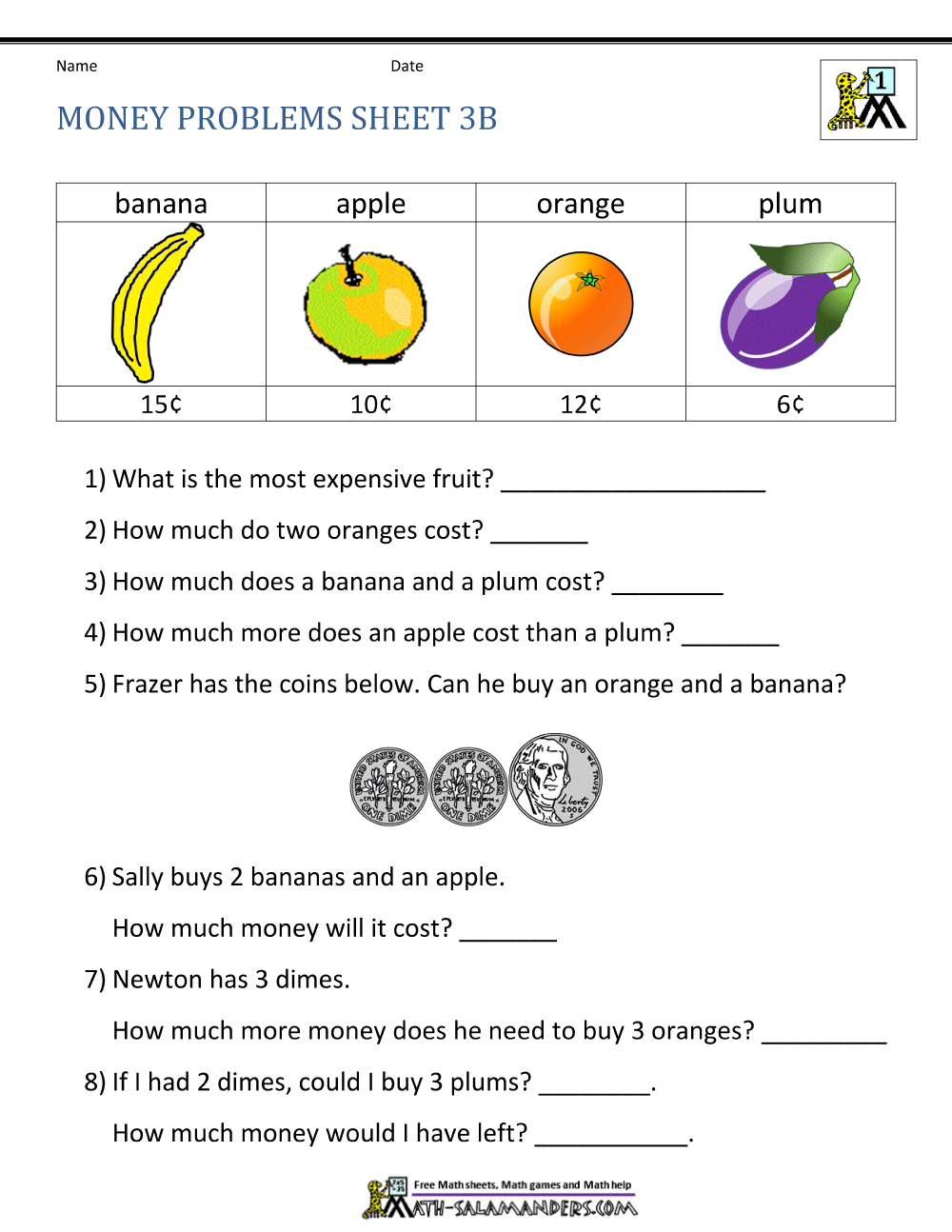 Money Worksheets For First Grade Money Worksheets For First Grade