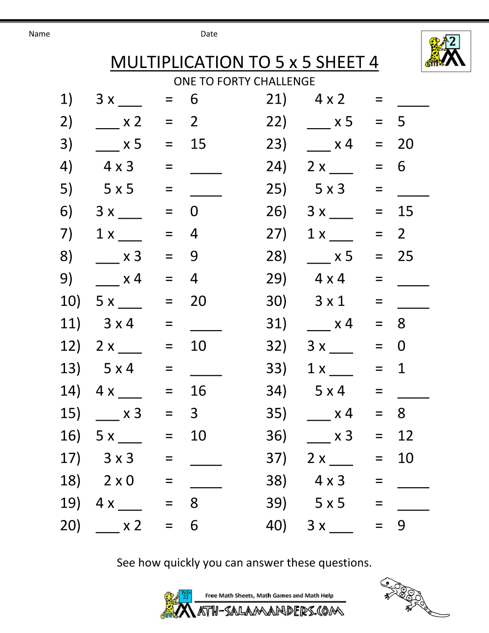Free Printable Multiplication Worksheets 2nd Grade