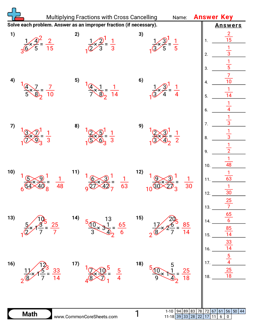 Multiplying Fractions Worksheet
