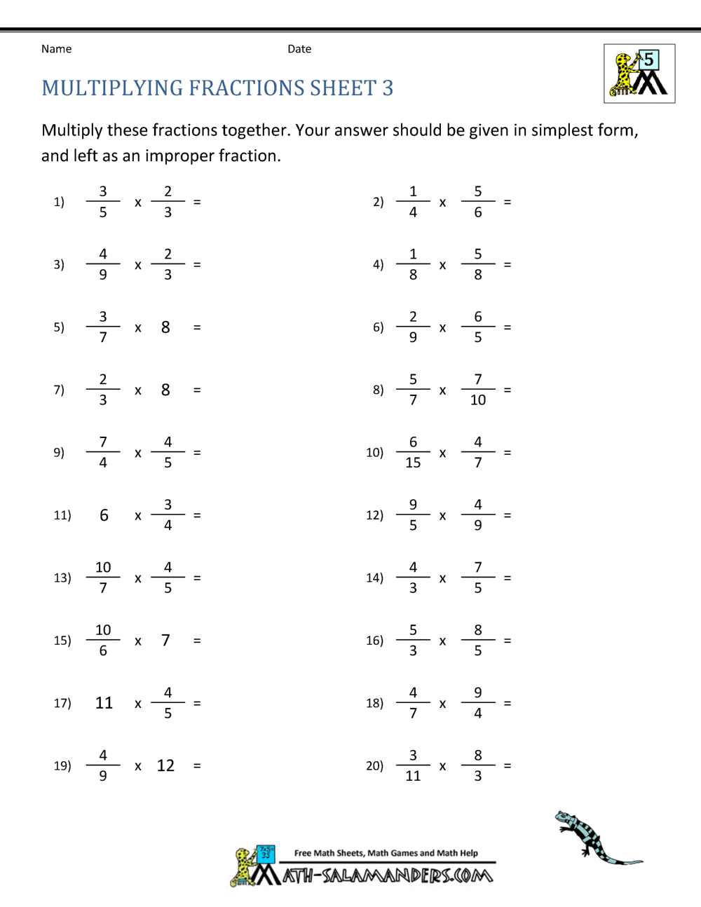 Multiplying Fractions Worksheet Multiplying Fractions Worksheet