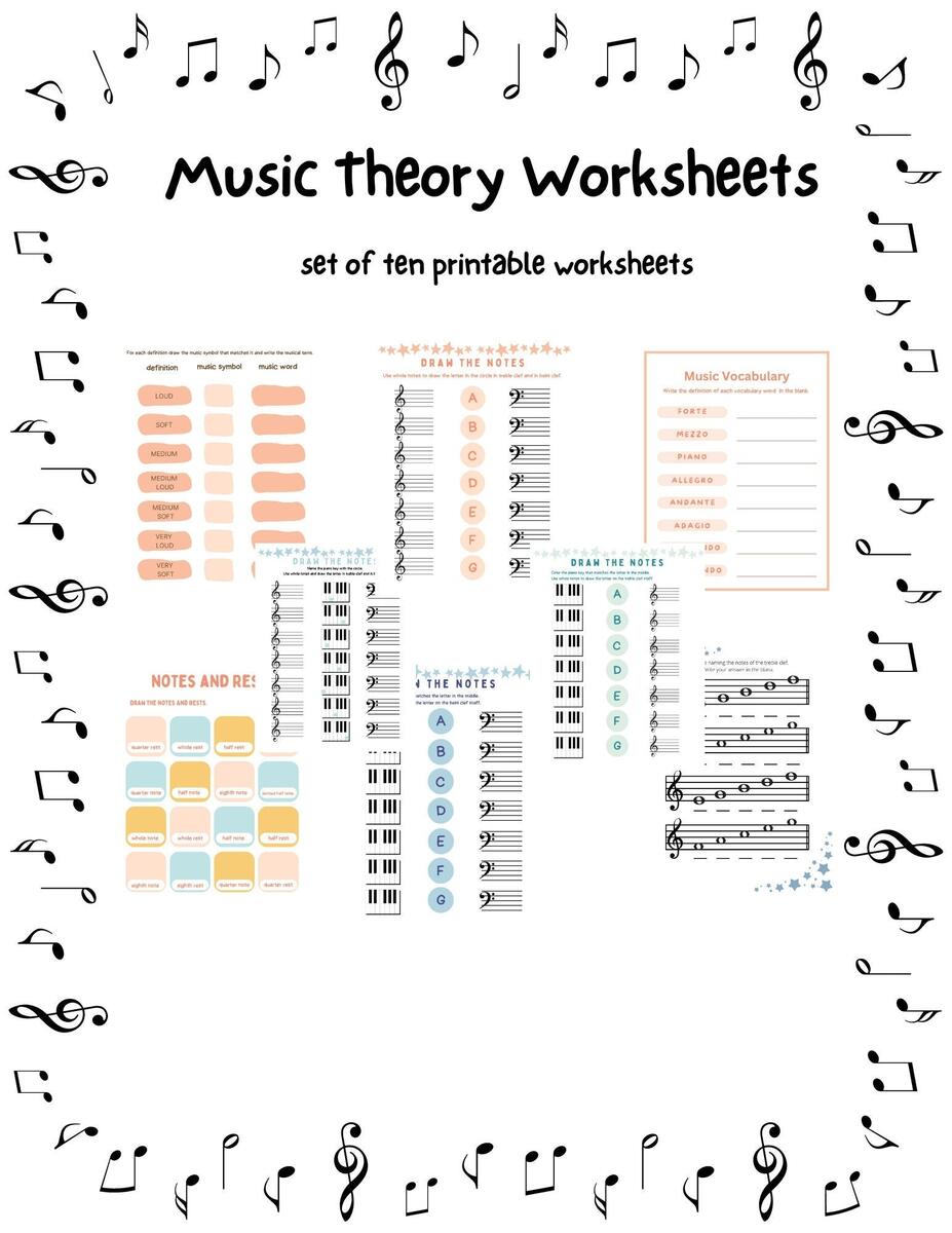 Music Worksheets Printable Music Theory Worksheets Homeschool Music Piano Lesson Worksheets Music Education Worksheet Music Vocabulary Etsy 11 Music Theory Worksheets Note Value Free PDF At Worksheeto Worksheets Library