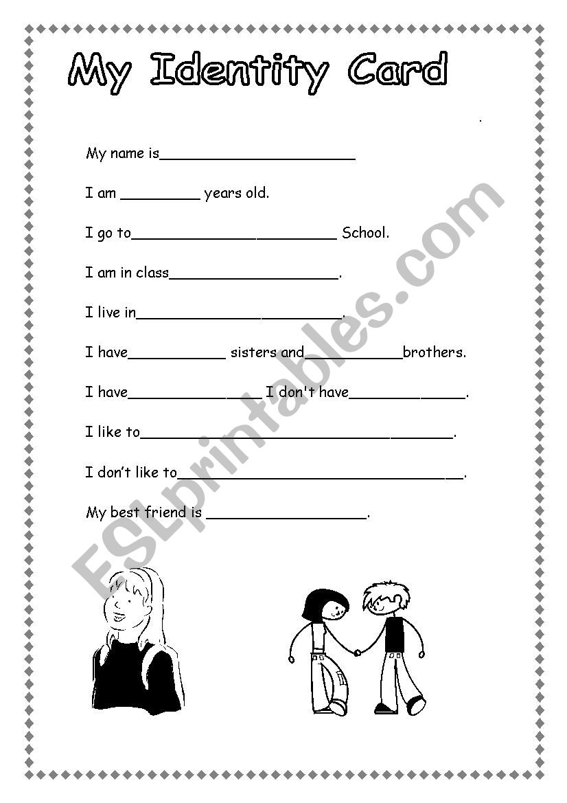 My Identity Card ESL Worksheet By Mruthie Worksheets Library