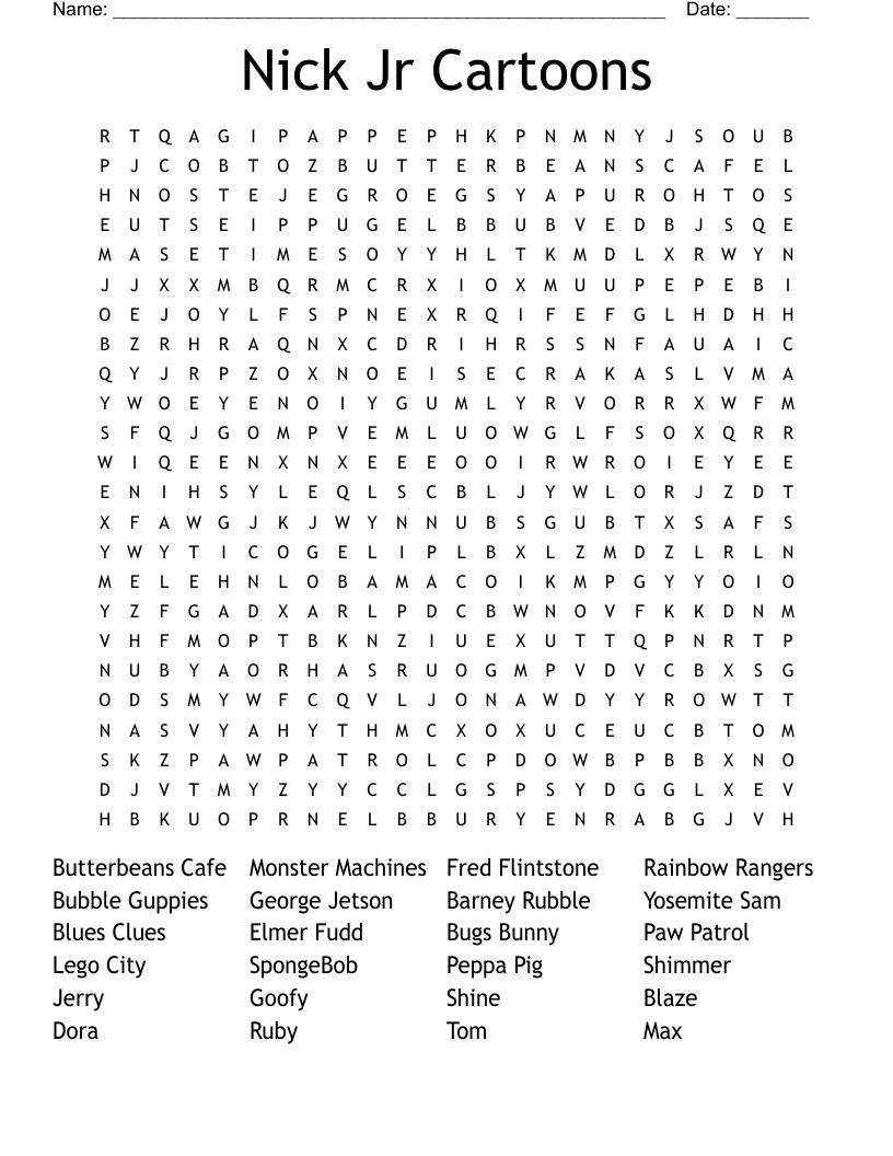 Nick Jr Cartoons Word Search WordMint Nick Jr Cartoons Word Search WordMint