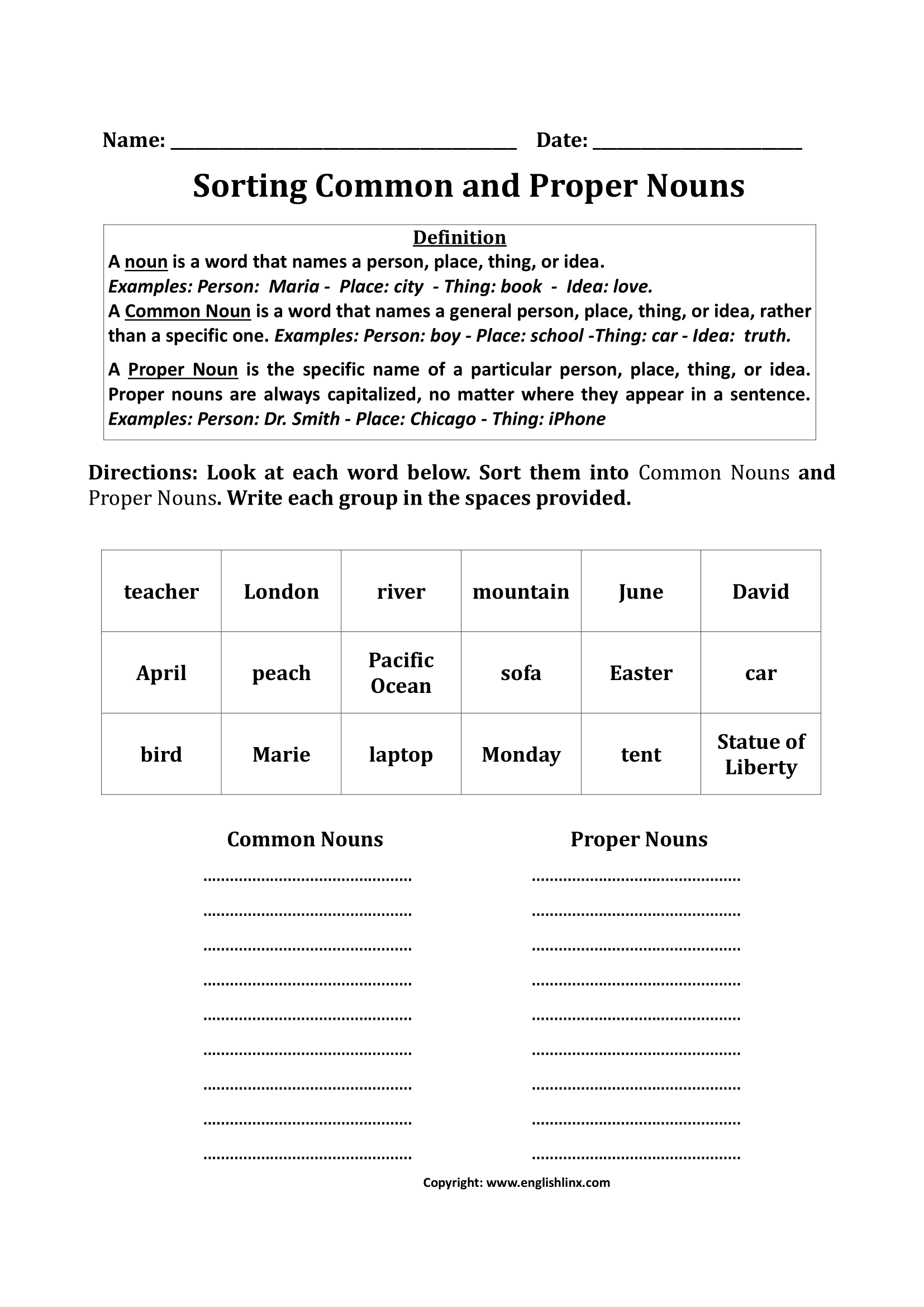 Proper Nouns Common Nouns And Pronouns Worksheet With Ninjas Parts Of Speech Activity