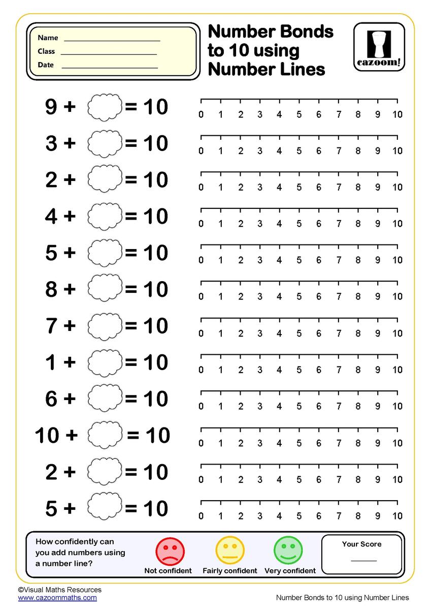 Number Bonds To 10 With Number Lines Worksheet PDF Printable Addition Worksheets