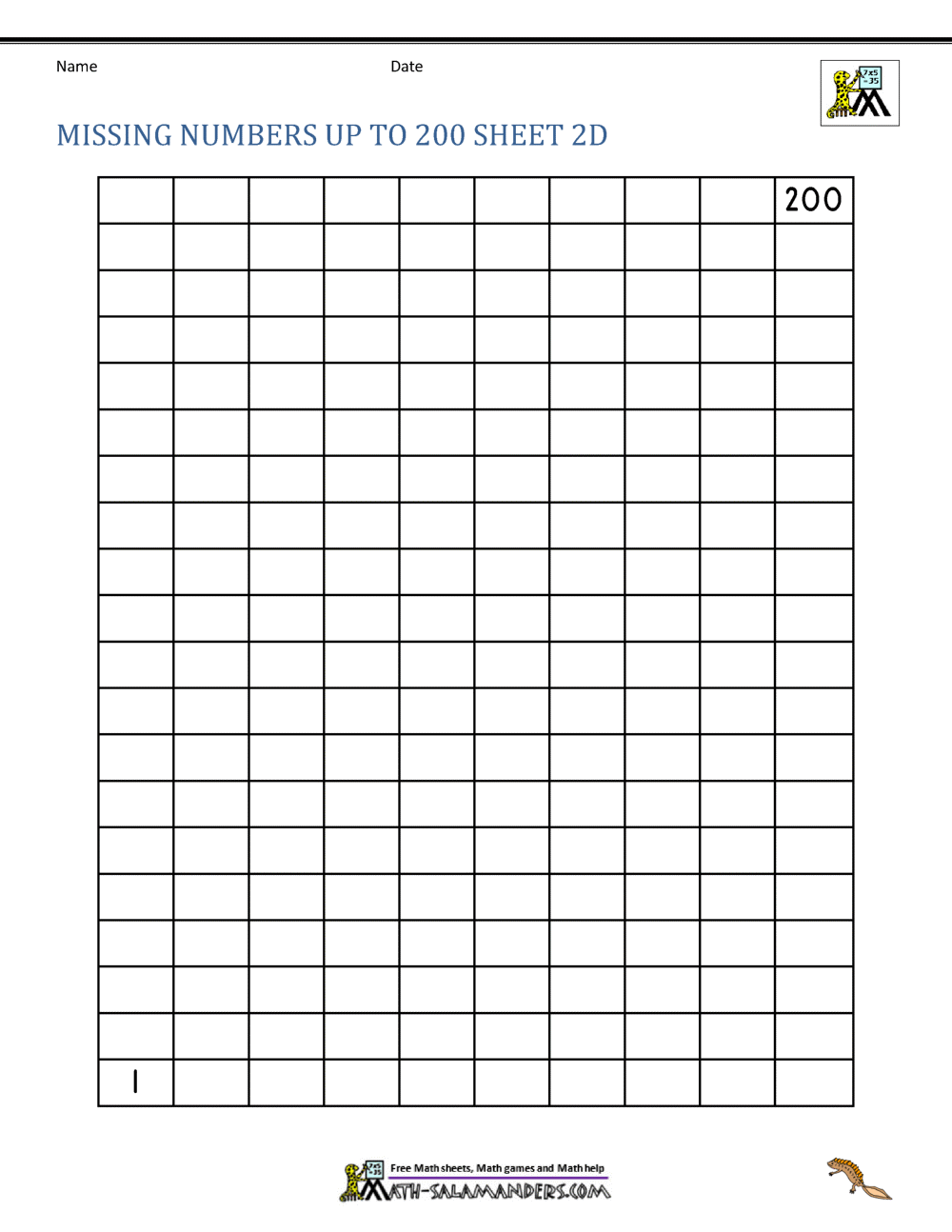 Number Grid Up To 200 Number Grid Up To 200