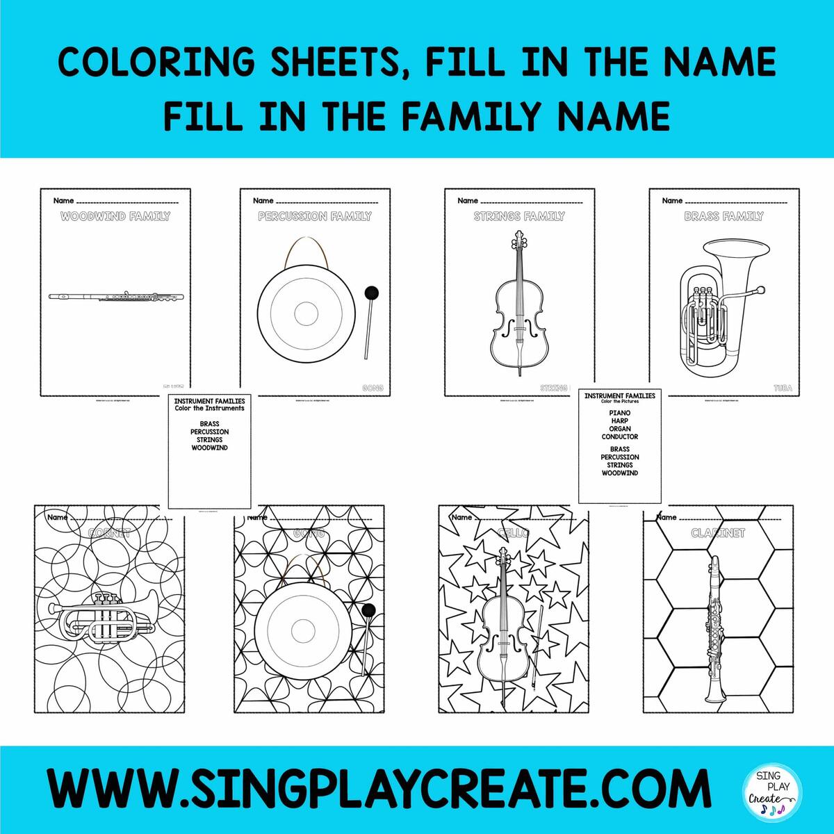 Orchestra Instrument Family Coloring Pages Worksheets No Prep Activity For Music Education Sing Play Create Orchestra Coloring Pages Mamas Learning Corner