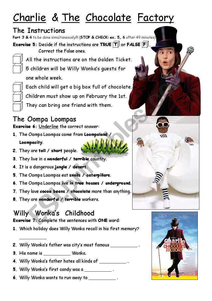 PART 3 4 Charlie The Chocolate Factory Movie Worksheet ESL Worksheets Library Charlie And The Chocolate Factory ESL Worksheet By Nanadia