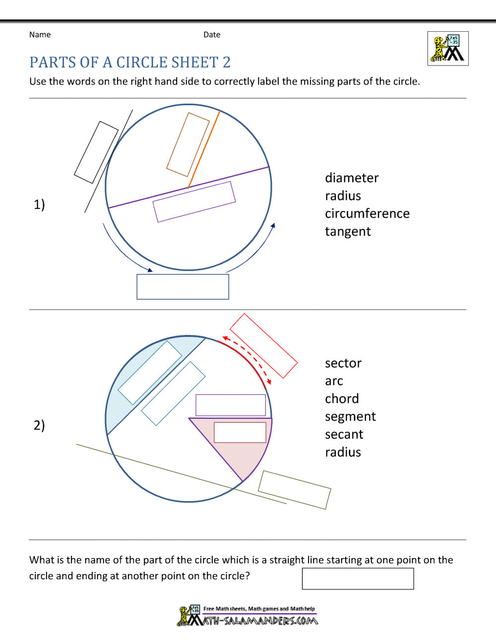 Parts Of A Circle Worksheet Parts Of A Circle Worksheet