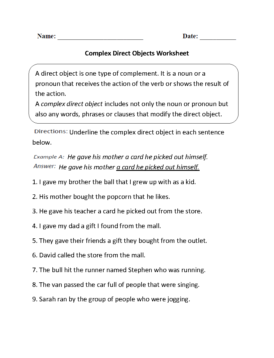 Parts Of A Sentence Worksheets Direct And Indirect Objects Worksheets Parts Of A Sentence Worksheets Direct And Indirect Objects Worksheets