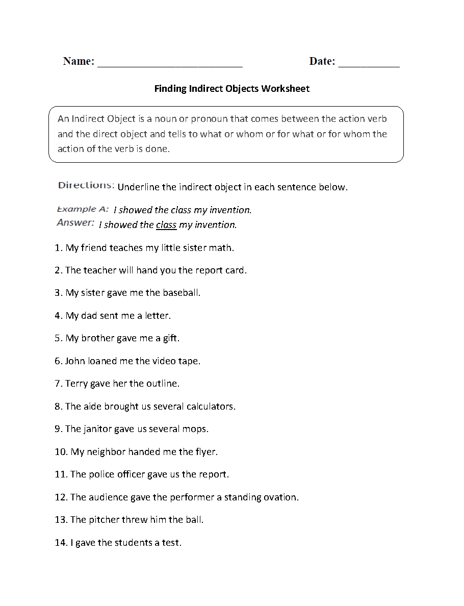 Parts Of A Sentence Worksheets Direct And Indirect Objects Worksheets Parts Of A Sentence Worksheets Direct And Indirect Objects Worksheets