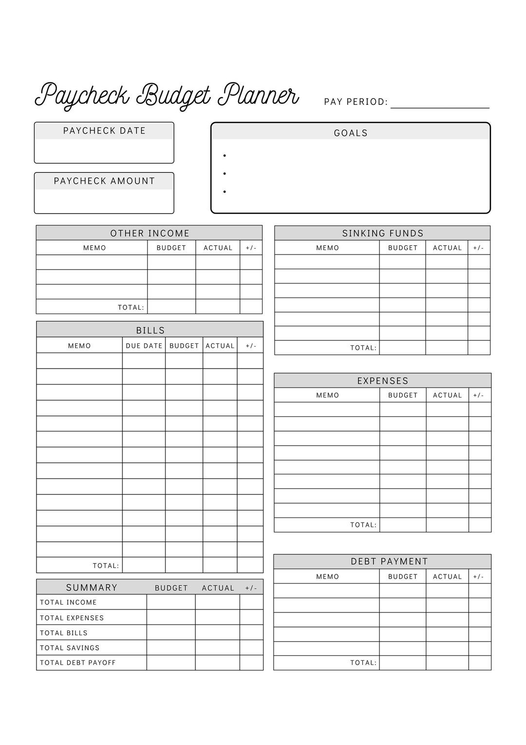 Paycheck Budget Planner Printable Budget By Paycheck Worksheet Biweekly Personal Budget Template Instant Download Etsy Free Paycheck Budget Planner Template To Edit Online