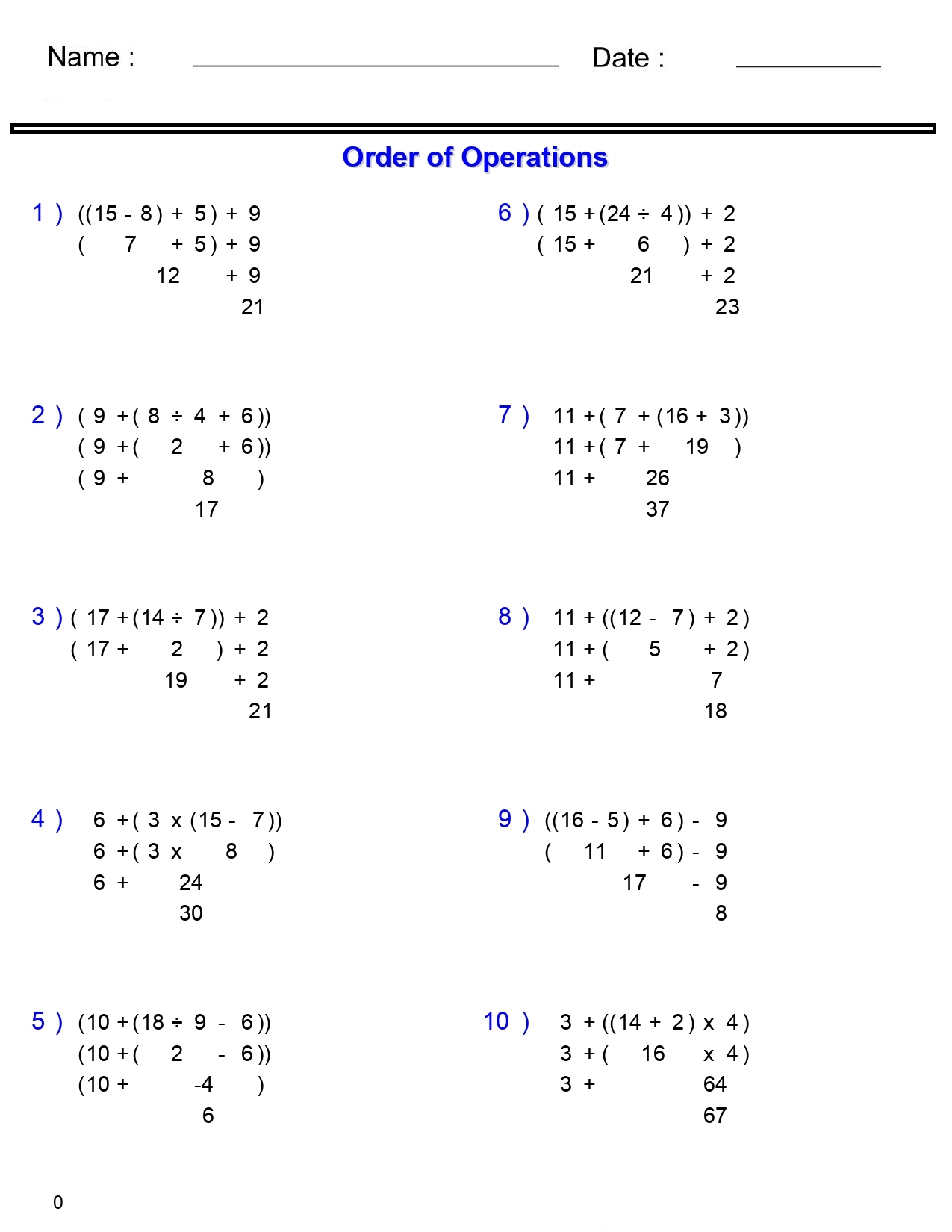 Order Of Operations Worksheets Superstar Worksheets