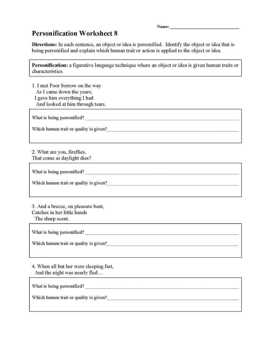 Personification Worksheets Figurative Language Activities Storyboard That Free Figurative Language Worksheets