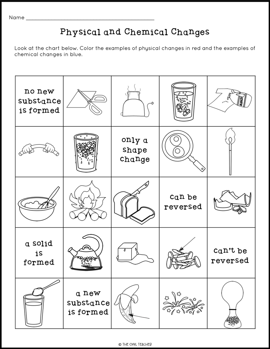 Physical And Chemical Changes Craftivity The Owl Teacher Physical And Chemical Changes Online Worksheet For 8 Worksheets Library