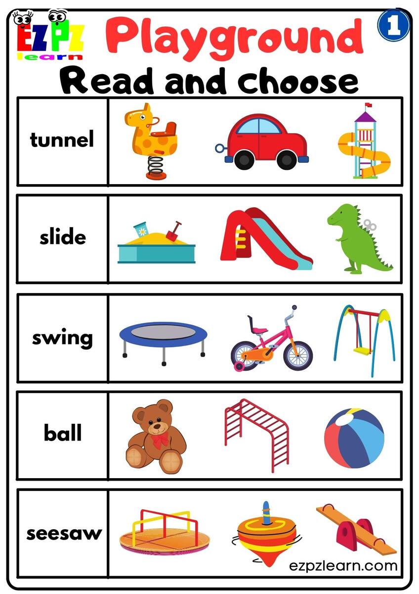 Playground Vocabulary 2 Read Check And Write Worksheet For Kindergarten And ESL Students Free Download Ezpzlearn