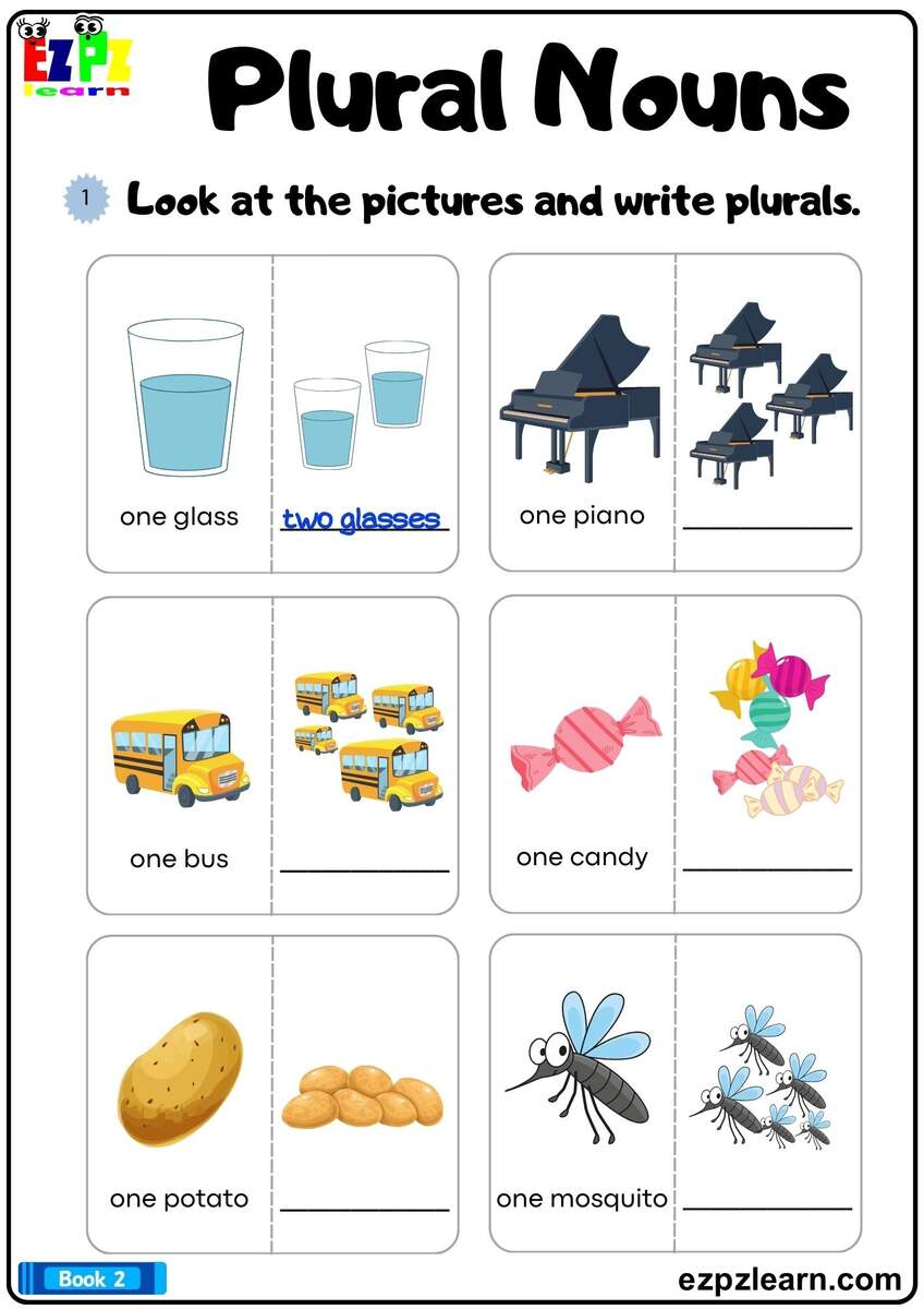 Plural Nouns Look At The Pictures And Write Plurals Grammar Worksheet Bk2 Printable Pdf Ezpzlearn Plural Nouns Look At The Pictures And Write Plurals Grammar Worksheet Bk2 Printable Pdf Ezpzlearn