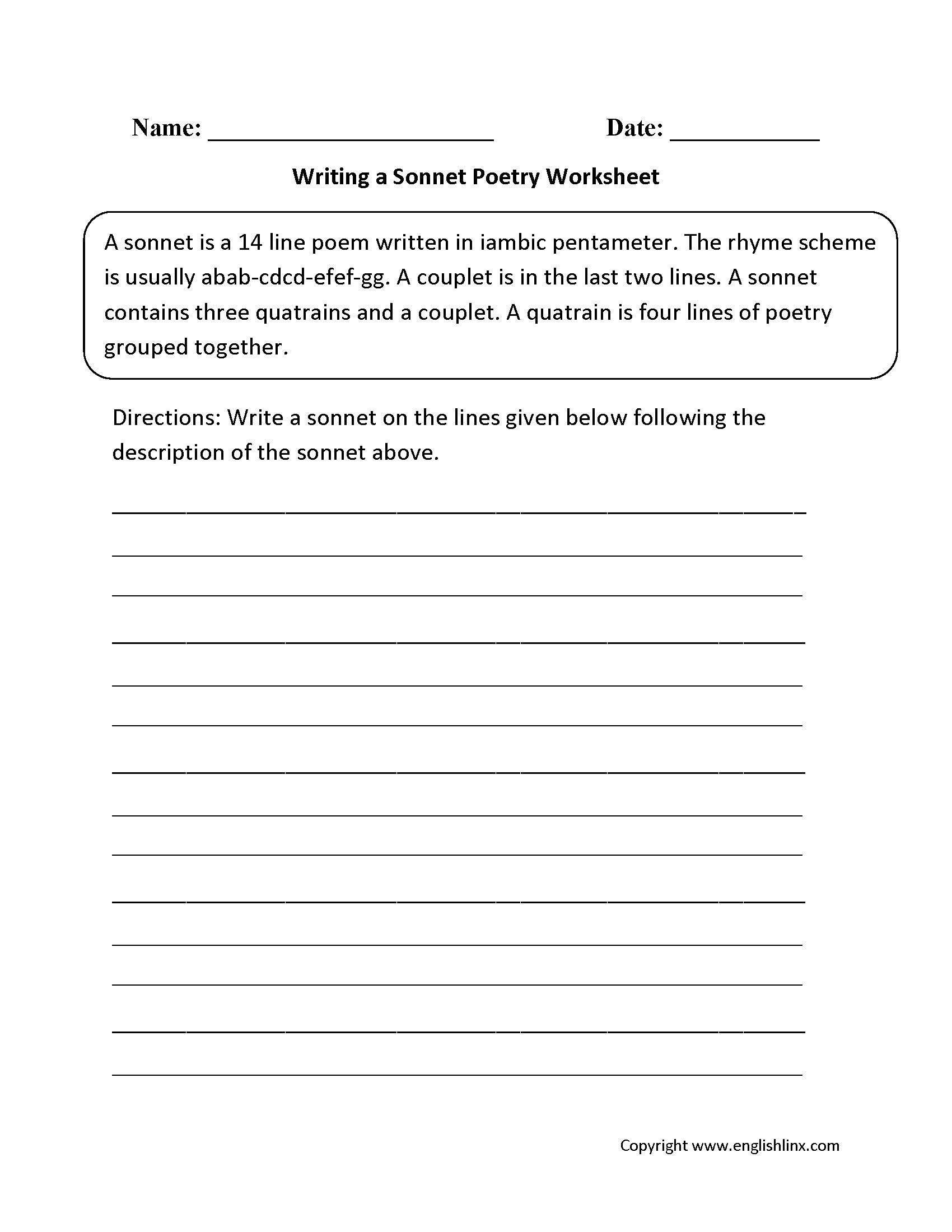 Poetry Worksheets Writing Sonnet Poetry Worksheets Worksheets Library Sonnet Shakespearean Petrarchan Poetry Writing Made By Teachers