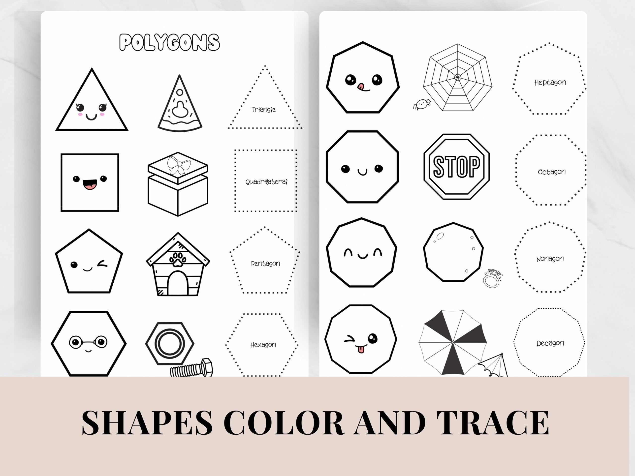 Polygon Shapes Printable Polygon Pdf Coloring Pages Homeschool Printable Etsy