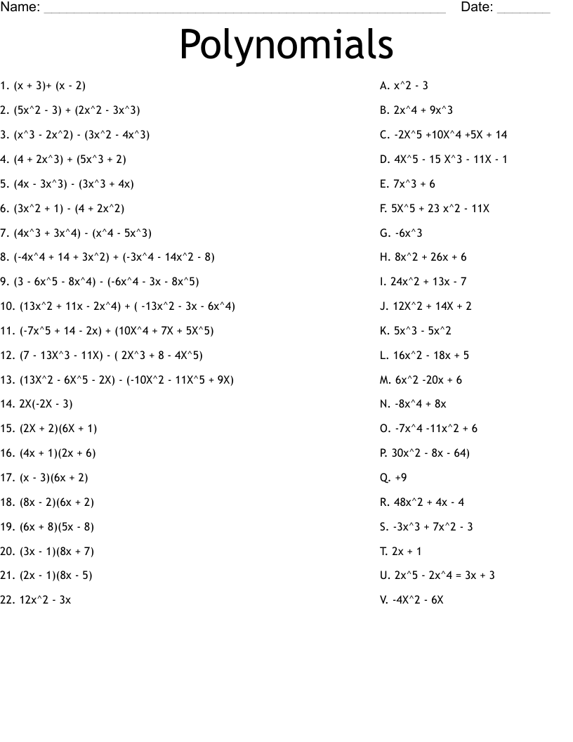 Multiplying And Simplifying Polynomials Worksheet 7th Grade PDF Worksheets Cazoom Math