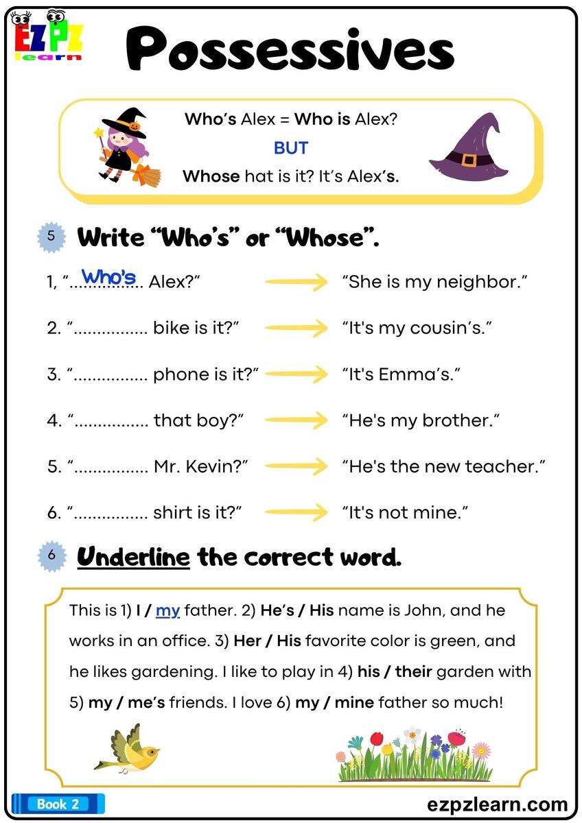 Possessives Write Who S Or Whose Grammar Worksheet Bk2 Printable Pdf Ezpzlearn Possessives Write Who S Or Whose Grammar Worksheet Bk2 Printable Pdf Ezpzlearn