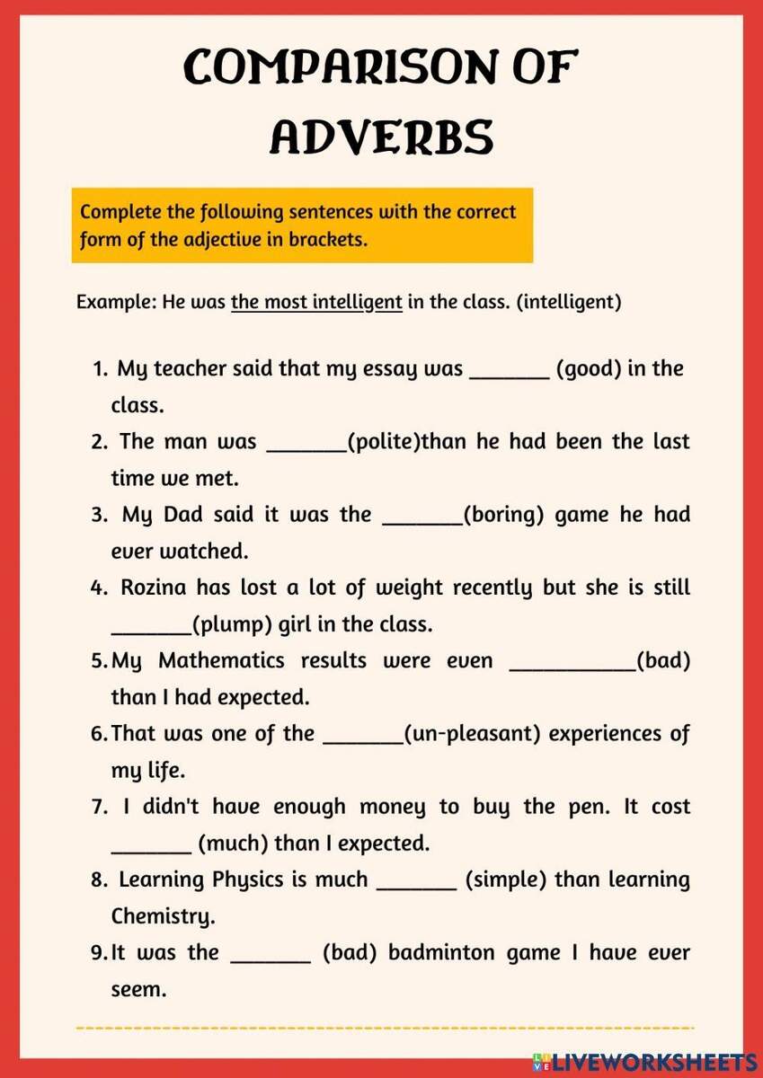 Practice 1 Comparative Adverbs Worksheet Worksheets Library Practice 1 Comparative Adverbs Worksheet Worksheets Library