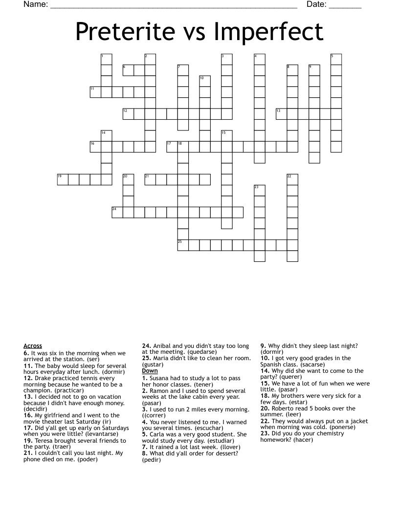 Preterite Vs Imperfect Crossword WordMint Preterite Vs Imperfect La Hormiga Y El Saltamontes Online Worksheets Library