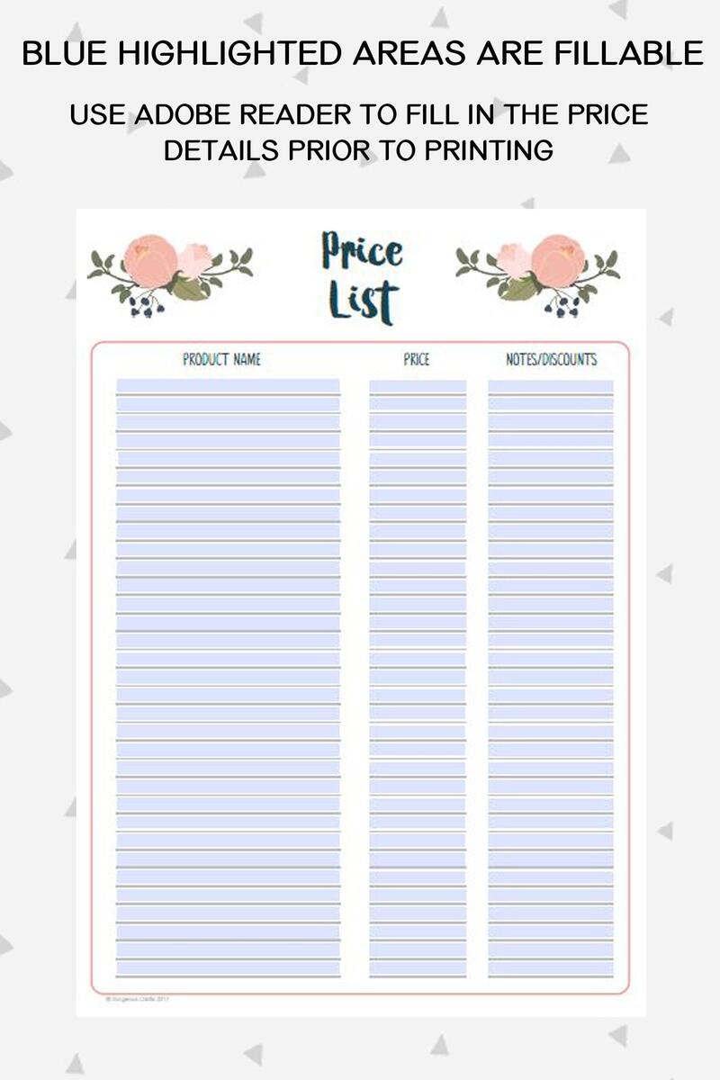 Price List Price Chart Handmade Business Printable Craft Fair Printable Craft Show Tracker Business Forms Vendor Kit PB1 Etsy Norway