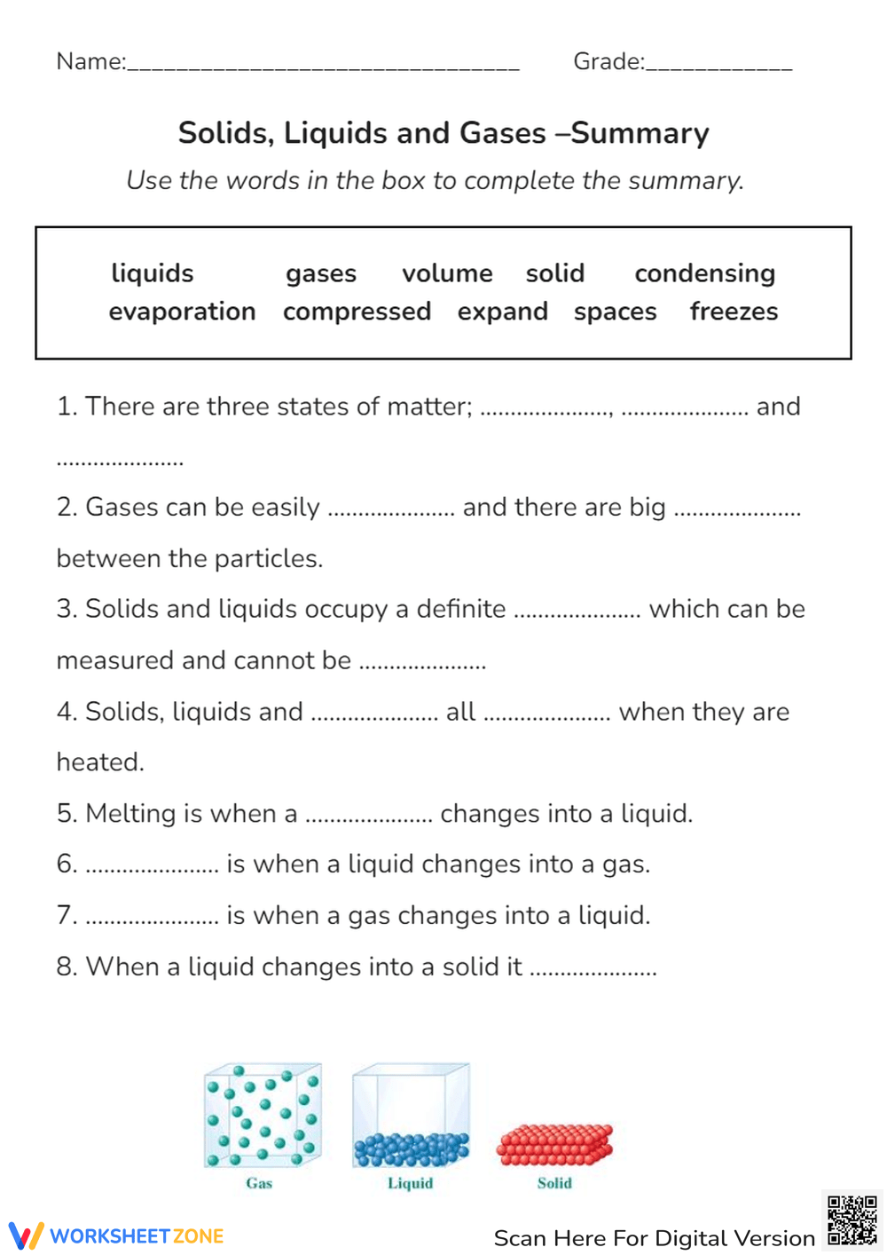 Printable 6th Grade Classification Of Matter Solid Liquid Gas Worksheets