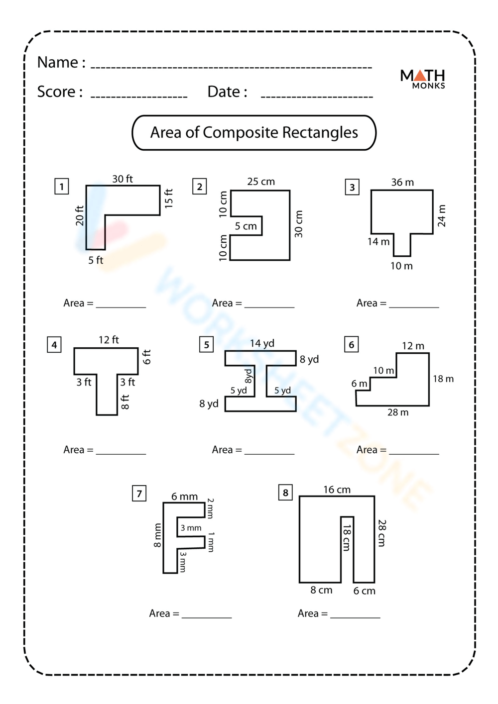 Printable 7th Grade Area Of Composite Figures Worksheets