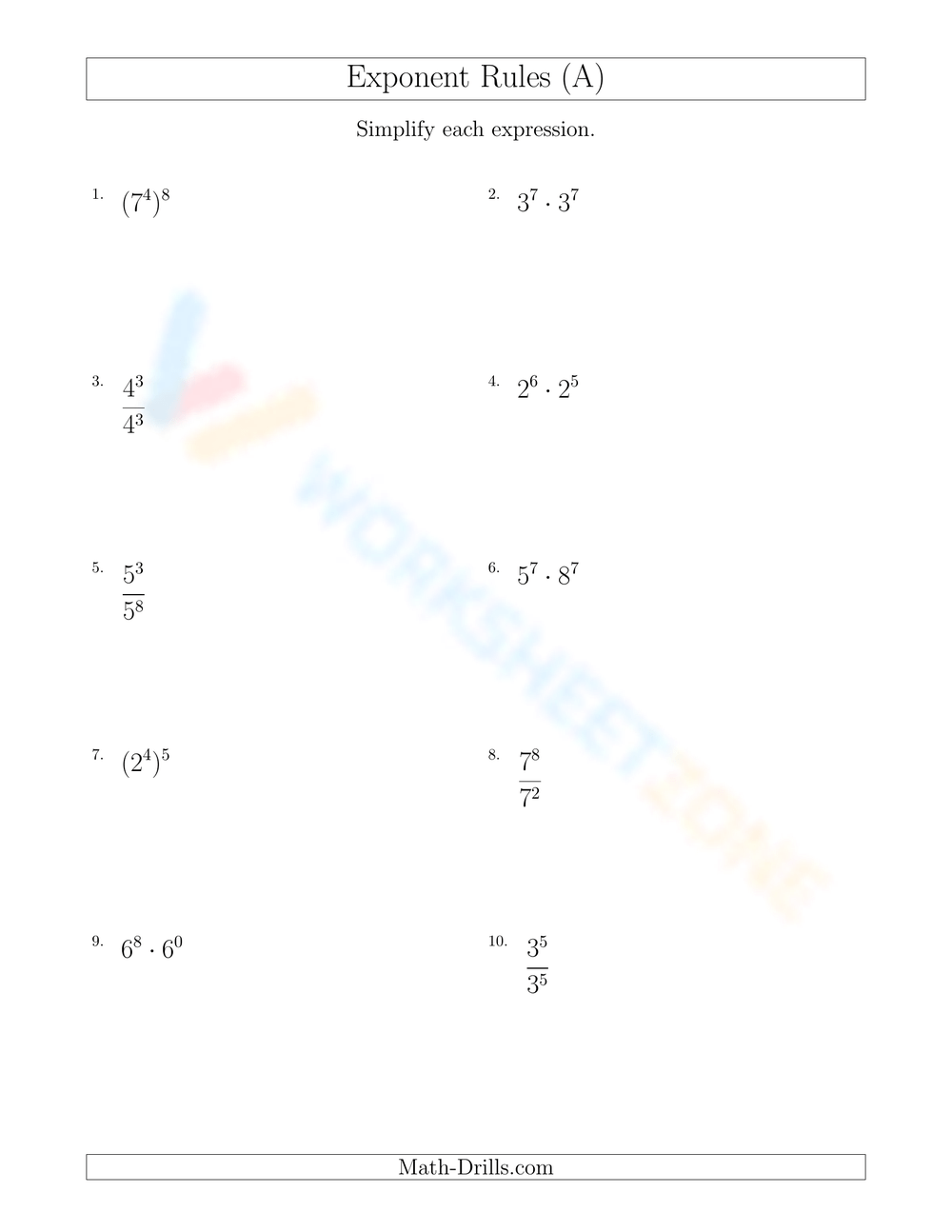 Printable 9th Grade Exponent Rules Review Worksheets Printable 9th Grade Exponent Rules Review Worksheets