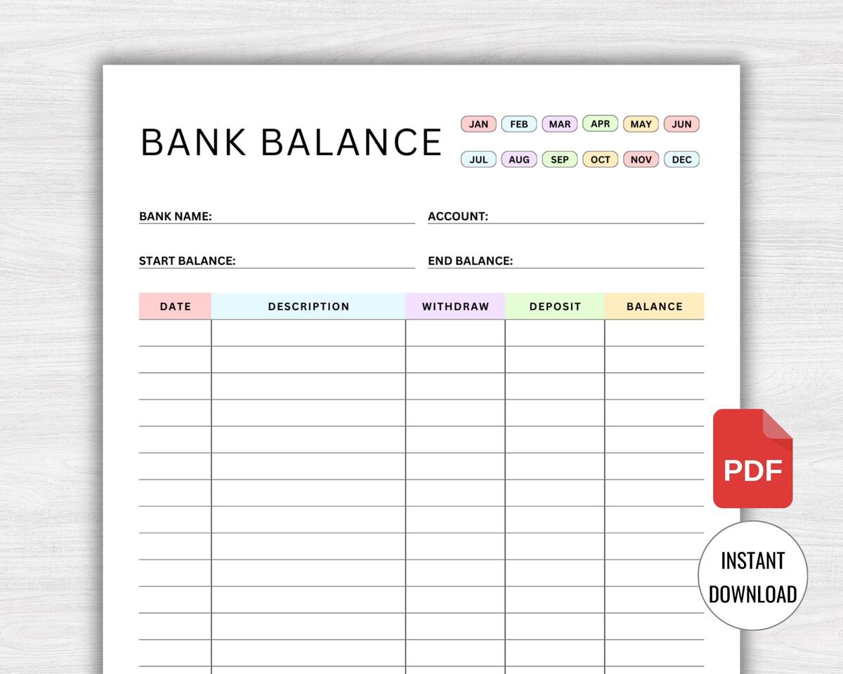 Printable Bank Balance Sheet Savings Tracker Banking Record Finance Log Financial Planner Insert Money Saving Sheet A4 And Letter Size Etsy