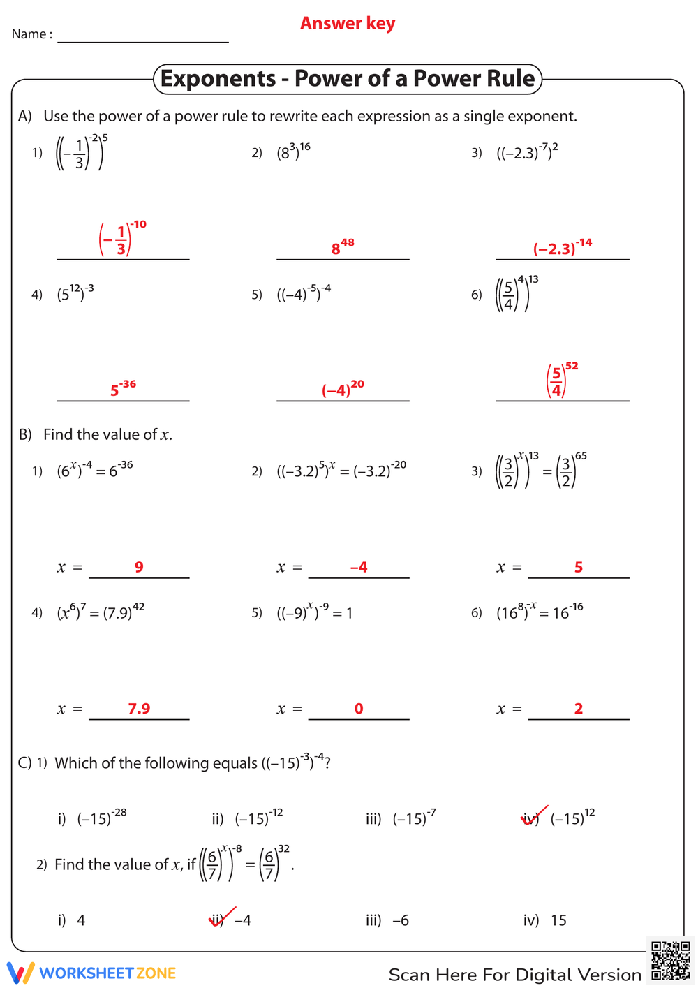 Printable Exponent Rules Review Worksheets Printable Exponent Rules Review Worksheets