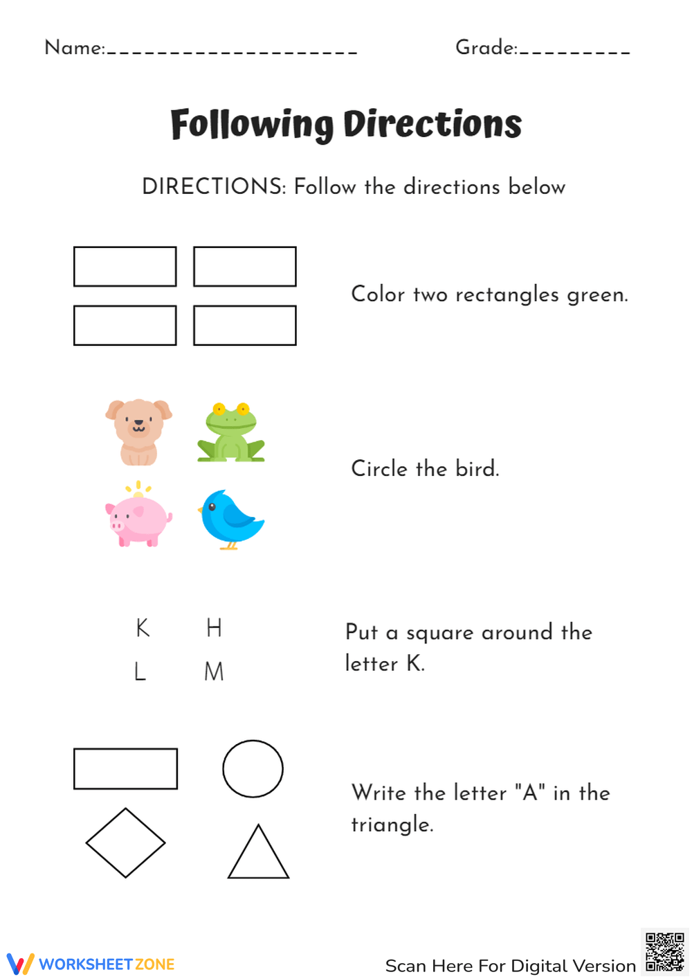 Printable Following Directions Worksheets