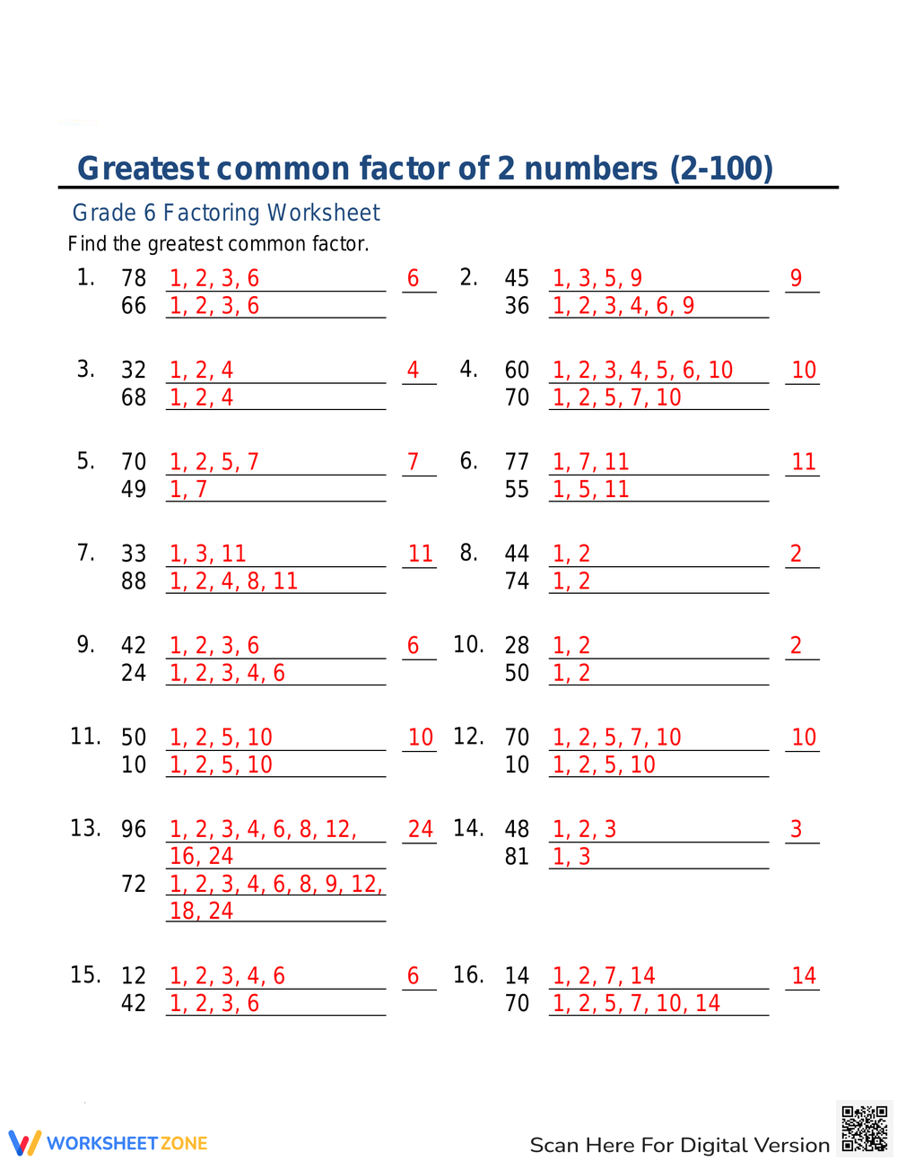 Printable Greatest Common Factor Worksheets Download Printable Greatest Common Factor Worksheets Download